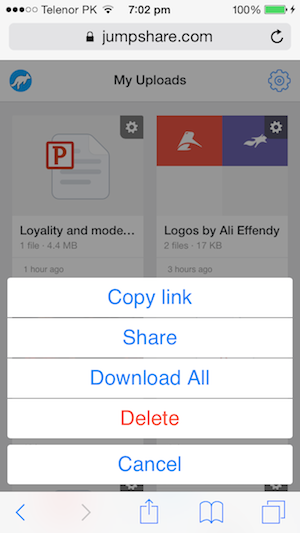 jumpshare mobile options