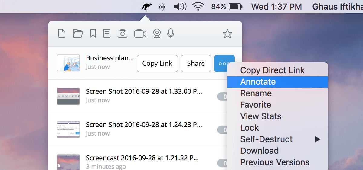 jumpshare open screenshot shortcut